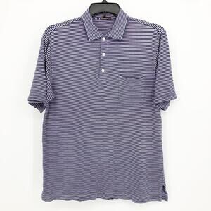 J. McLaughlin Mens Polo Shirt Medium Purple Blue Stripe Collared Short Sleeve